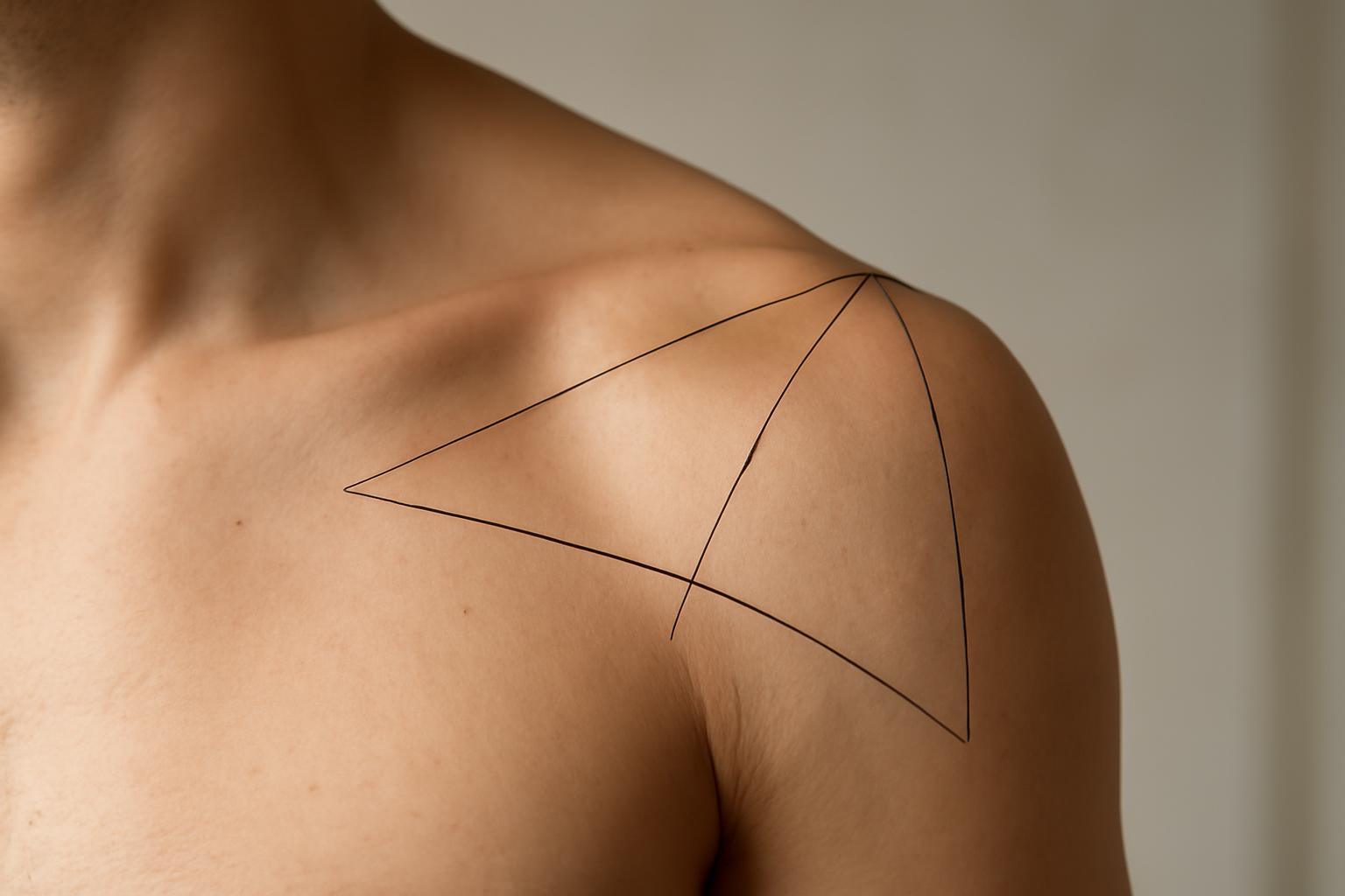 Egy deltoid átlóinak metszéspontját ábrázoló grafika egy férfi vállán.