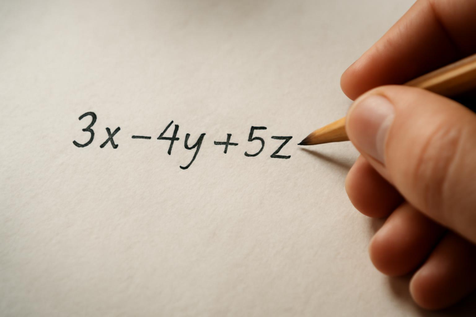 Egy kézírásos egyenlet, amely változókat és együtthatókat tartalmaz.