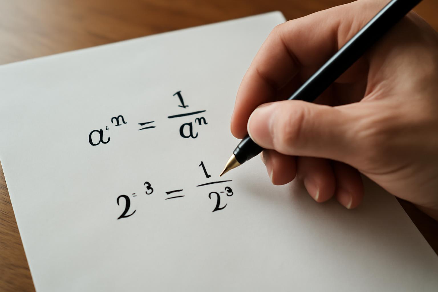 Egy kézírásos matematikai képlet, amely a negatív kitevőket mutatja be.