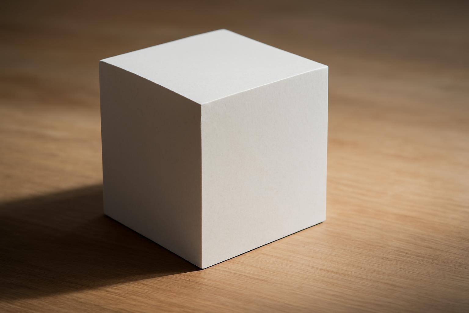 Egy fehér négyzet alapú hasáb, amely világos háttéren áll.