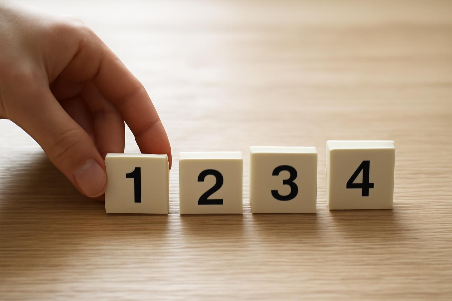 Egy kéz éppen az 1-es számot helyezi el a növekvő sorrendben álló számok között.