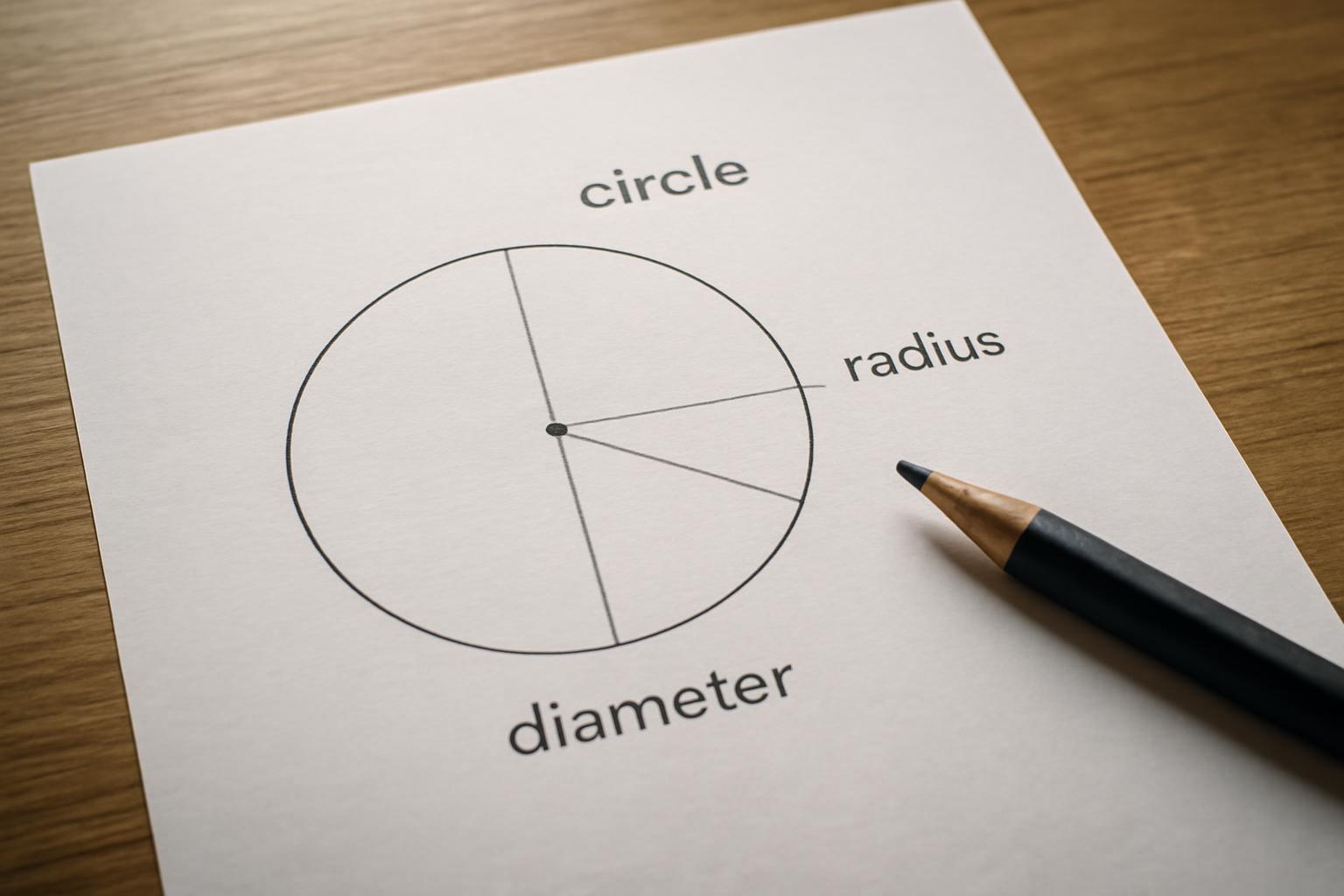 Egy kör ábrázolása, mellette a sugár és átmérő feliratozva.
