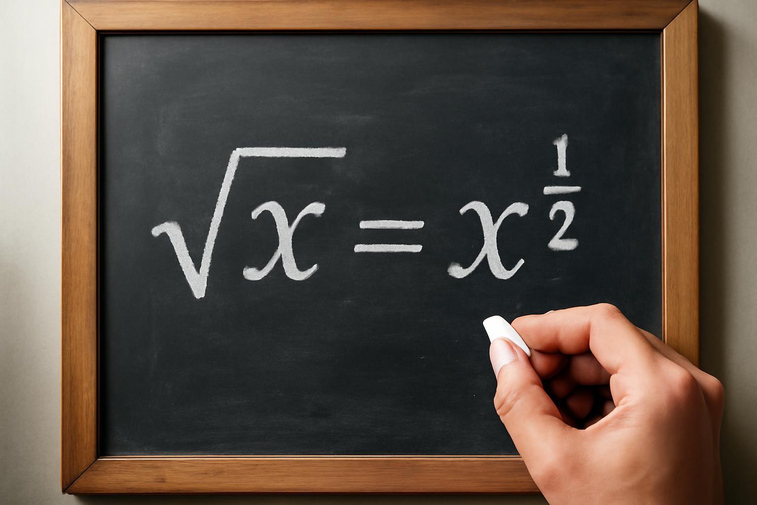 Egy fekete táblán a négyzetgyök képlete látható, kézzel írva.