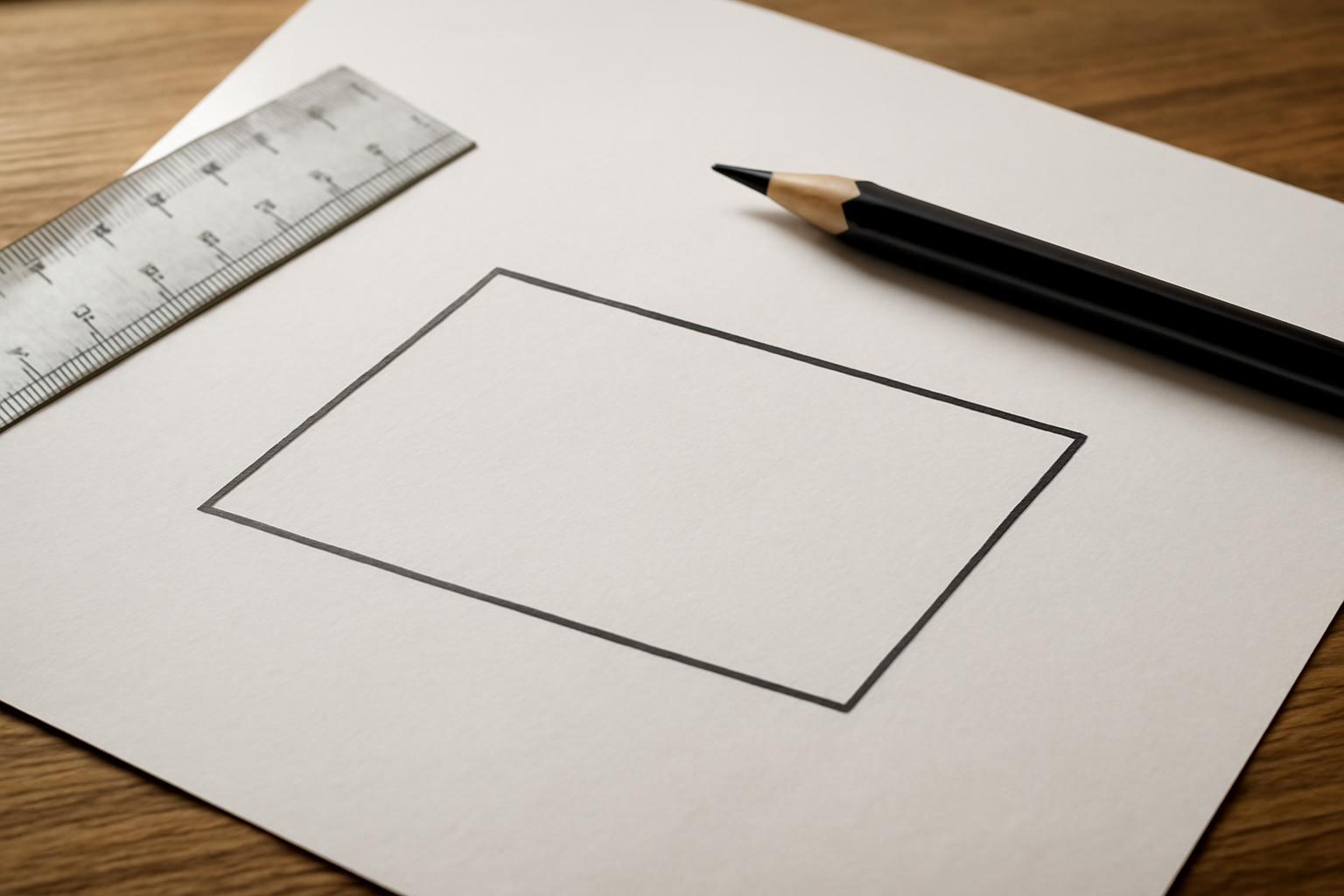 Egy párhuzamos oldalú paralelogramma vázlata vonalzó és ceruza mellett.