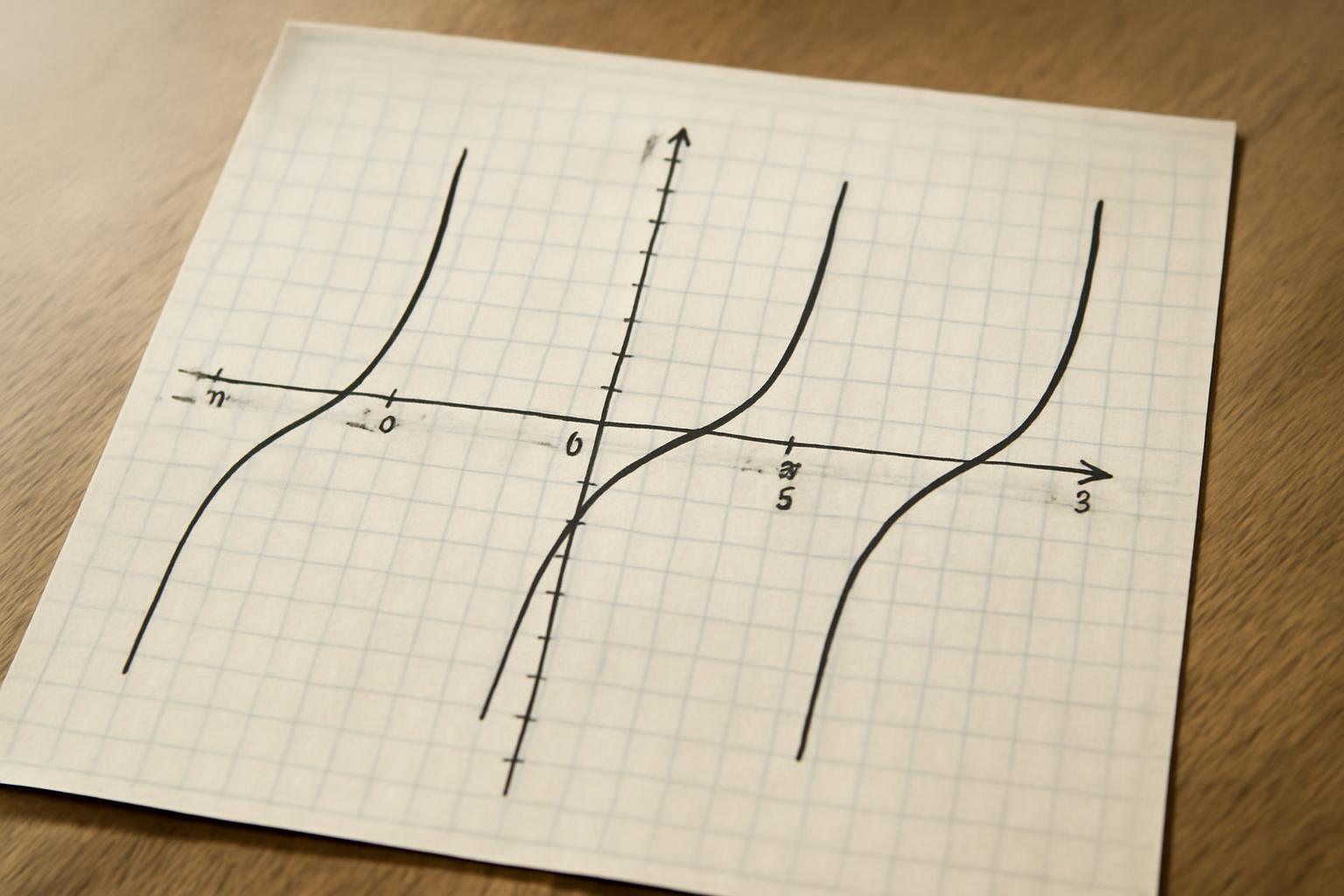 A tangens függvény grafikonja, amely bemutatja a 180 fokos periódusosságot.