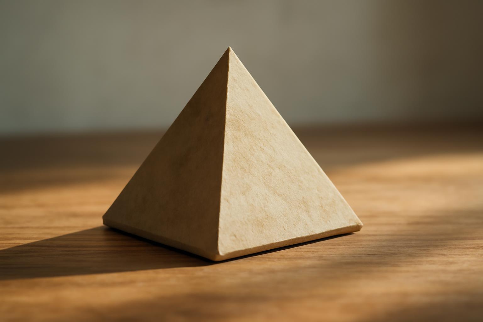 Egy fa gúla, amely világos színű és sima felületű, egy asztalon áll.