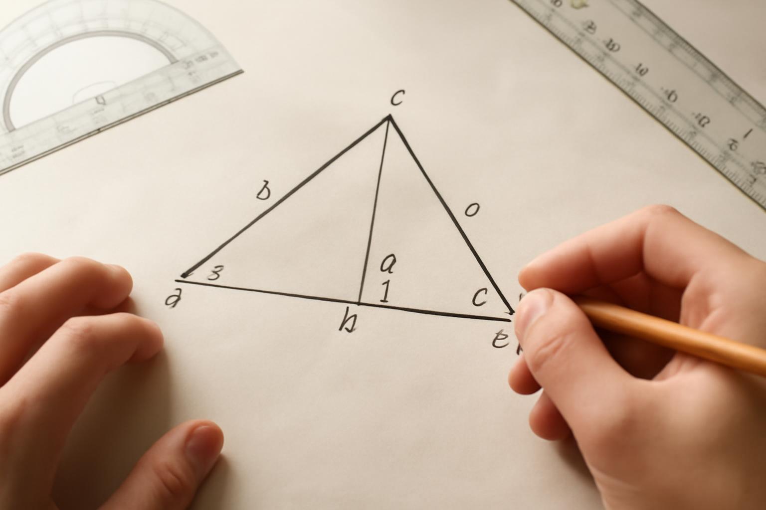 Egy háromszög ábrázolása, ahol a szögek és oldalhosszok fel vannak tüntetve.