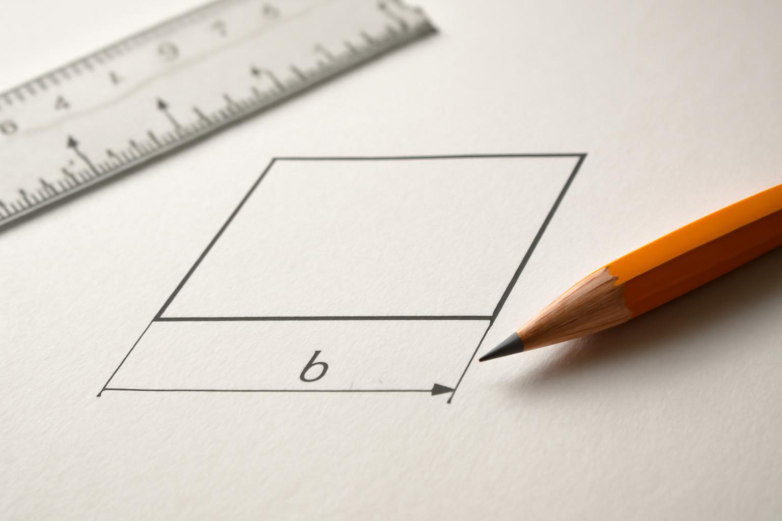 Egy paralelogramma vázlata, alján a b jelöléssel, egy vonalzó és ceruza mellett.