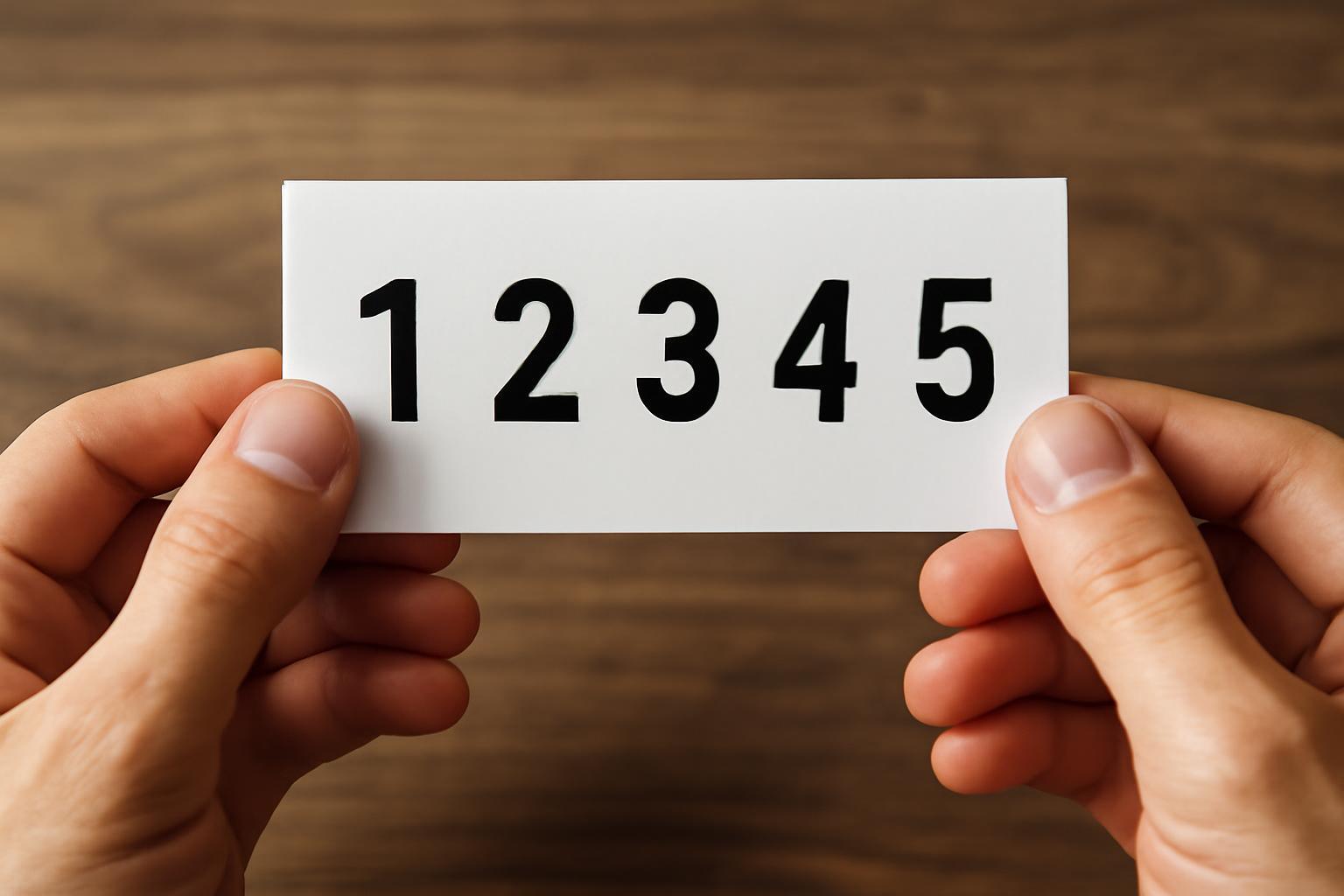 Két kézben tartott fehér lap, amelyen a 12345 számok láthatók.