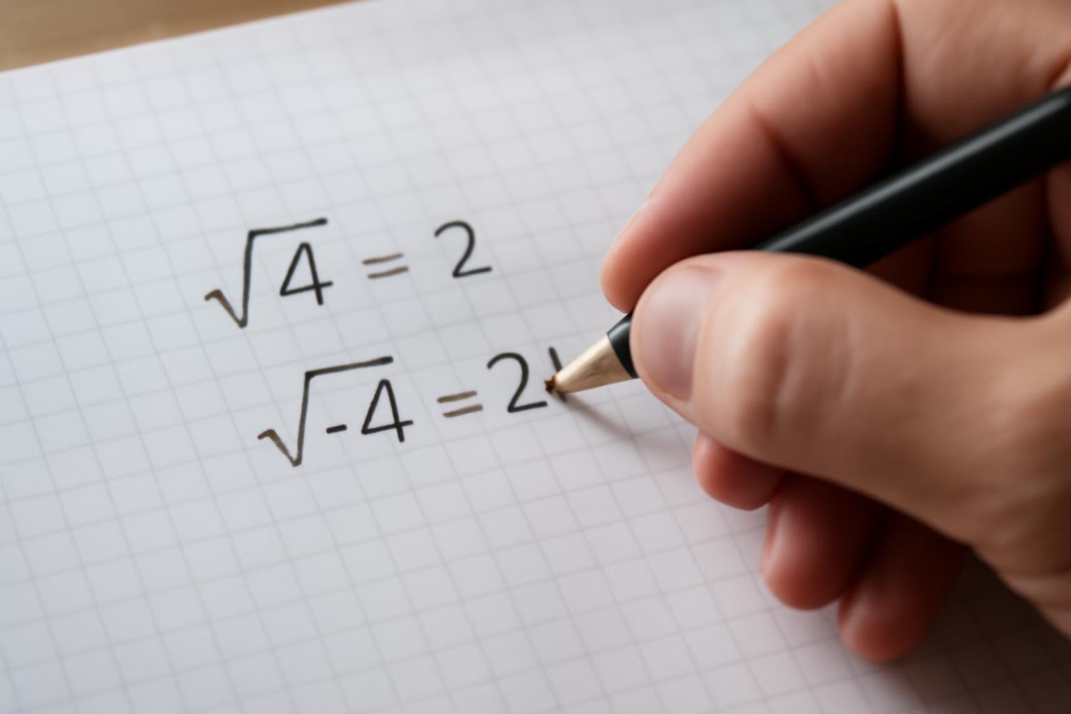 Egy kézírásos példa a négyzetgyök számítására, pozitív és negatív számokkal.