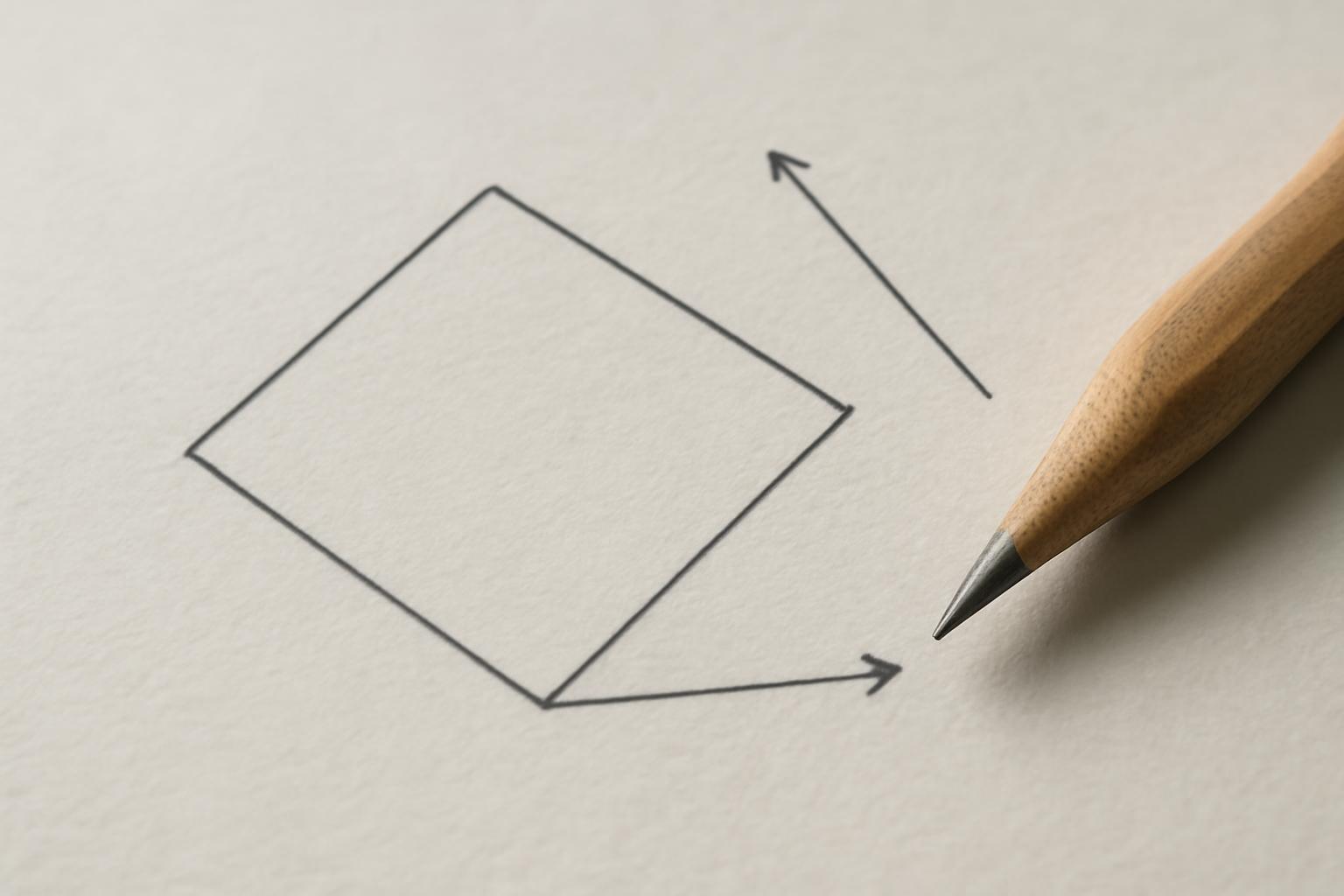 Egy rombusz vázlata, mellette egy ceruza, amely a méretek jelölésére szolgál.