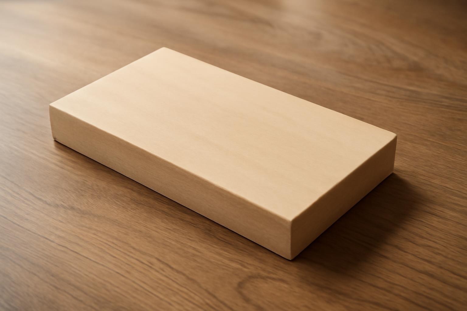 Egy téglalap alakú fa doboz, sima felülettel, világos színben.