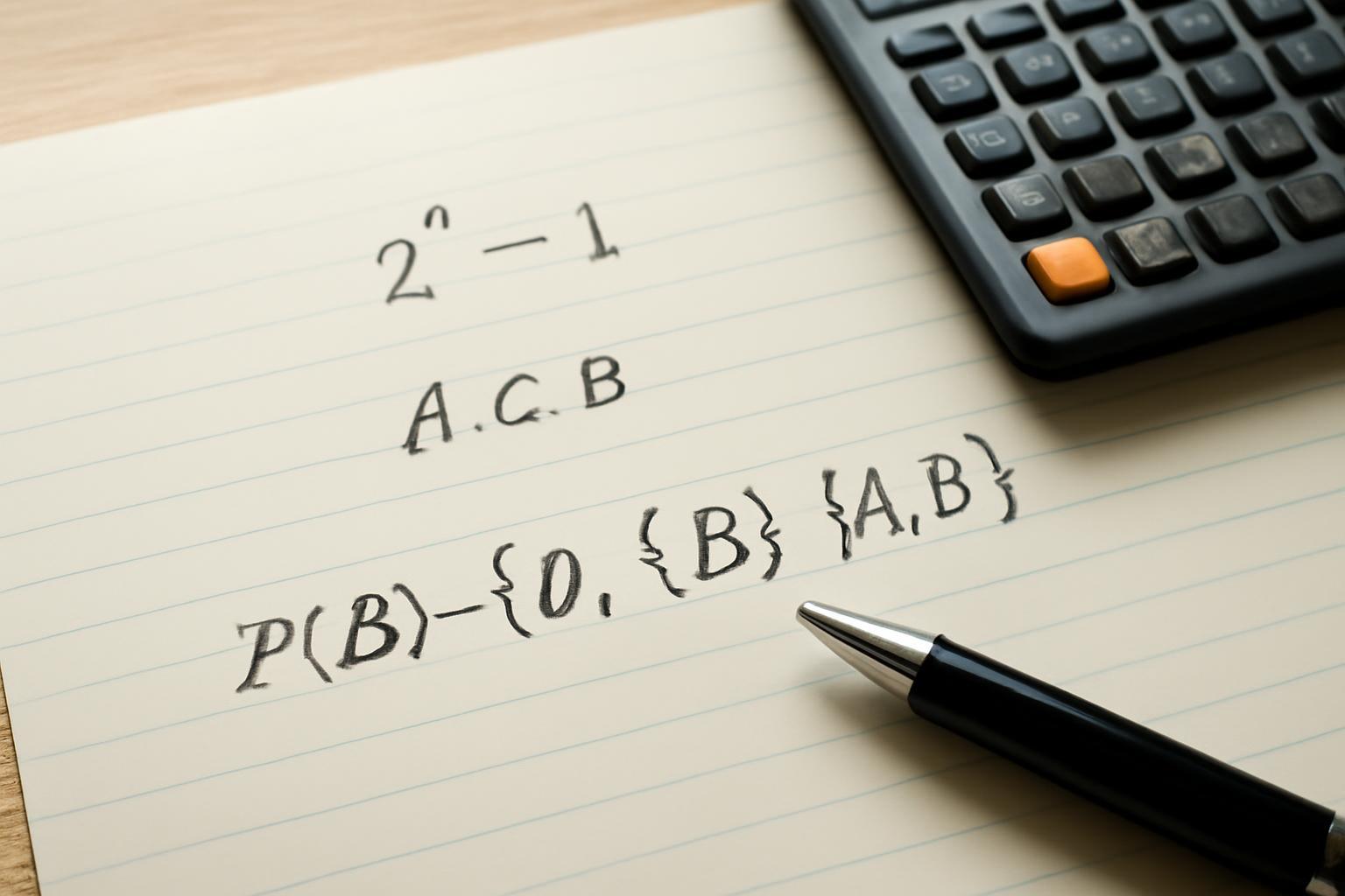 Egy papírlapon matematikai képletek láthatók, amelyek a részhalmazok számításával foglalkoznak.