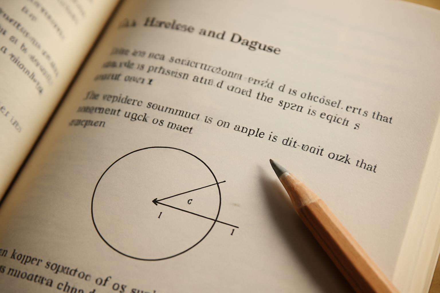 Matematikai könyv lapja, rajta kör és szögmérés, ceruzával.
