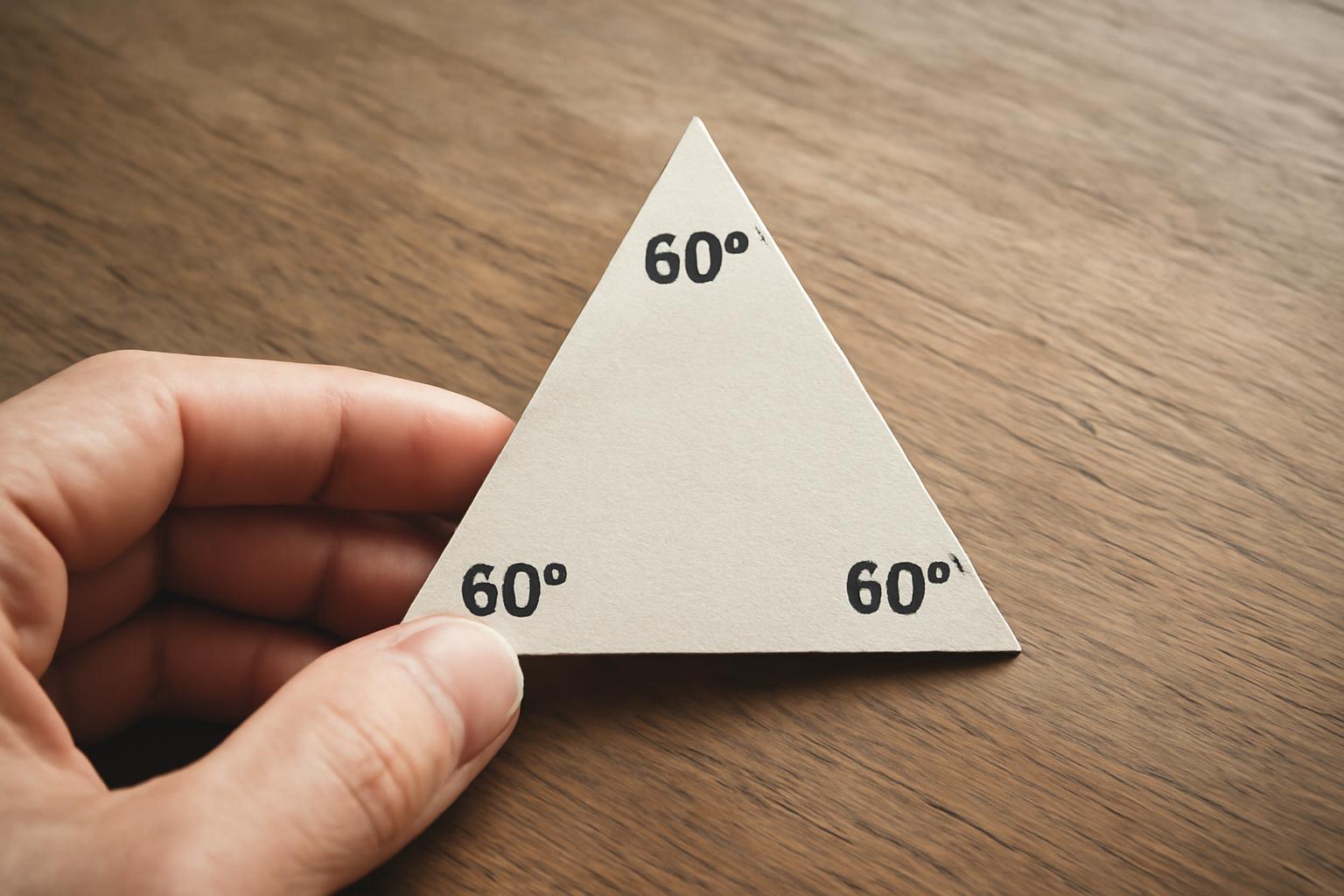 Egyenlő szárú háromszög, melynek szögei 60 fokosak, kézben tartva.