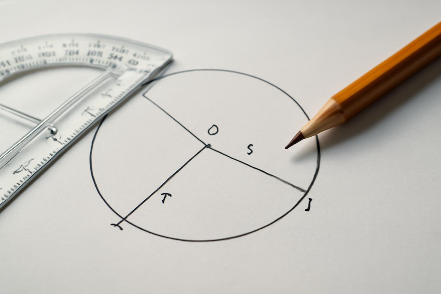 Kör és középponti szög ábrázolása, vonalzó és ceruza mellett.