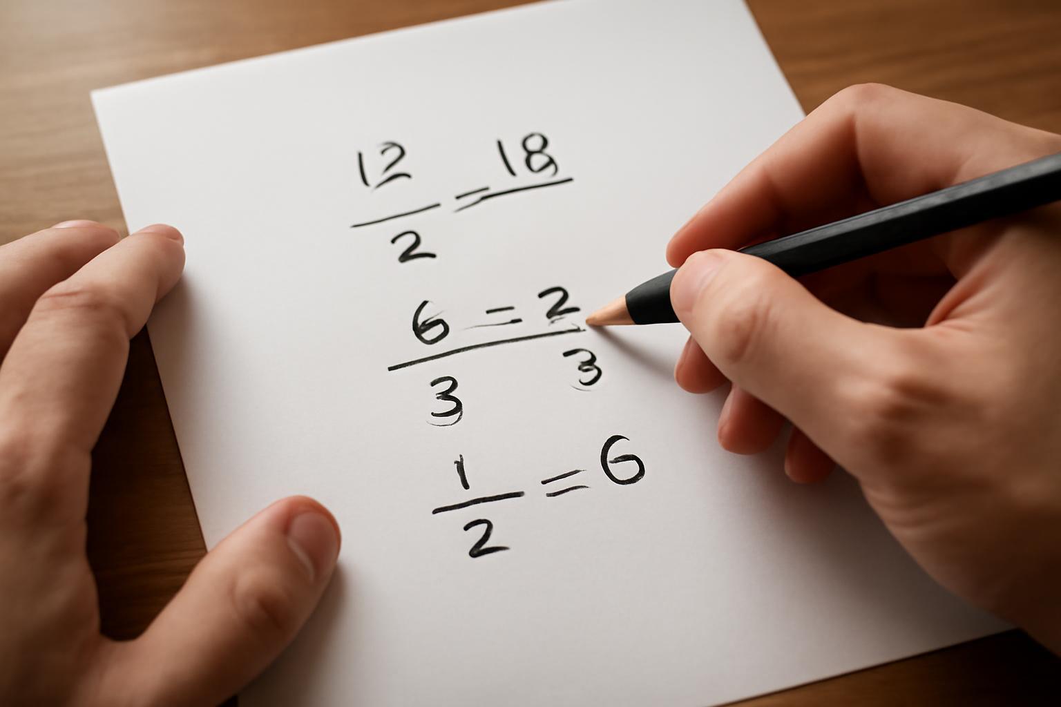 Egy kéz matematikai képleteket ír egy papírra, bemutatva a közös többszörös számítását.