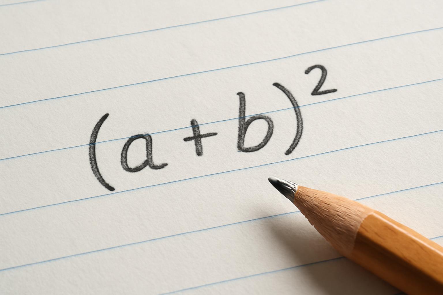 (a+b)² képlet egy papírlapon, mellette egy ceruza látható.