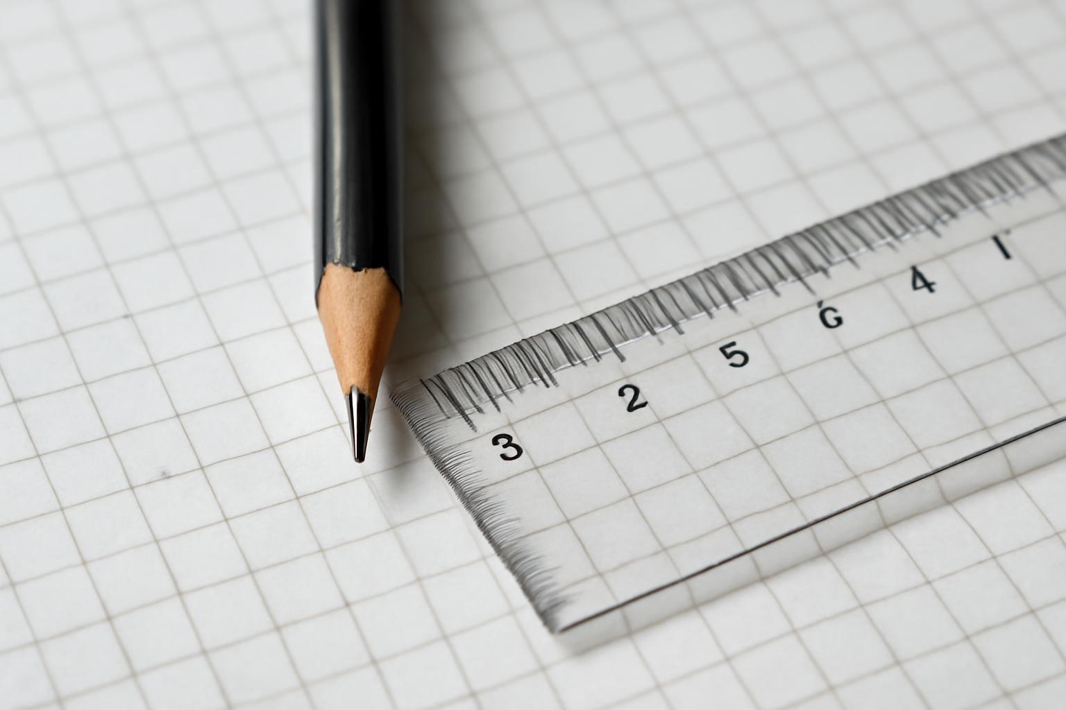 Egy ceruza és egy vonalzó látható négyzetrácsos papíron, geometriai szerkesztéshez.