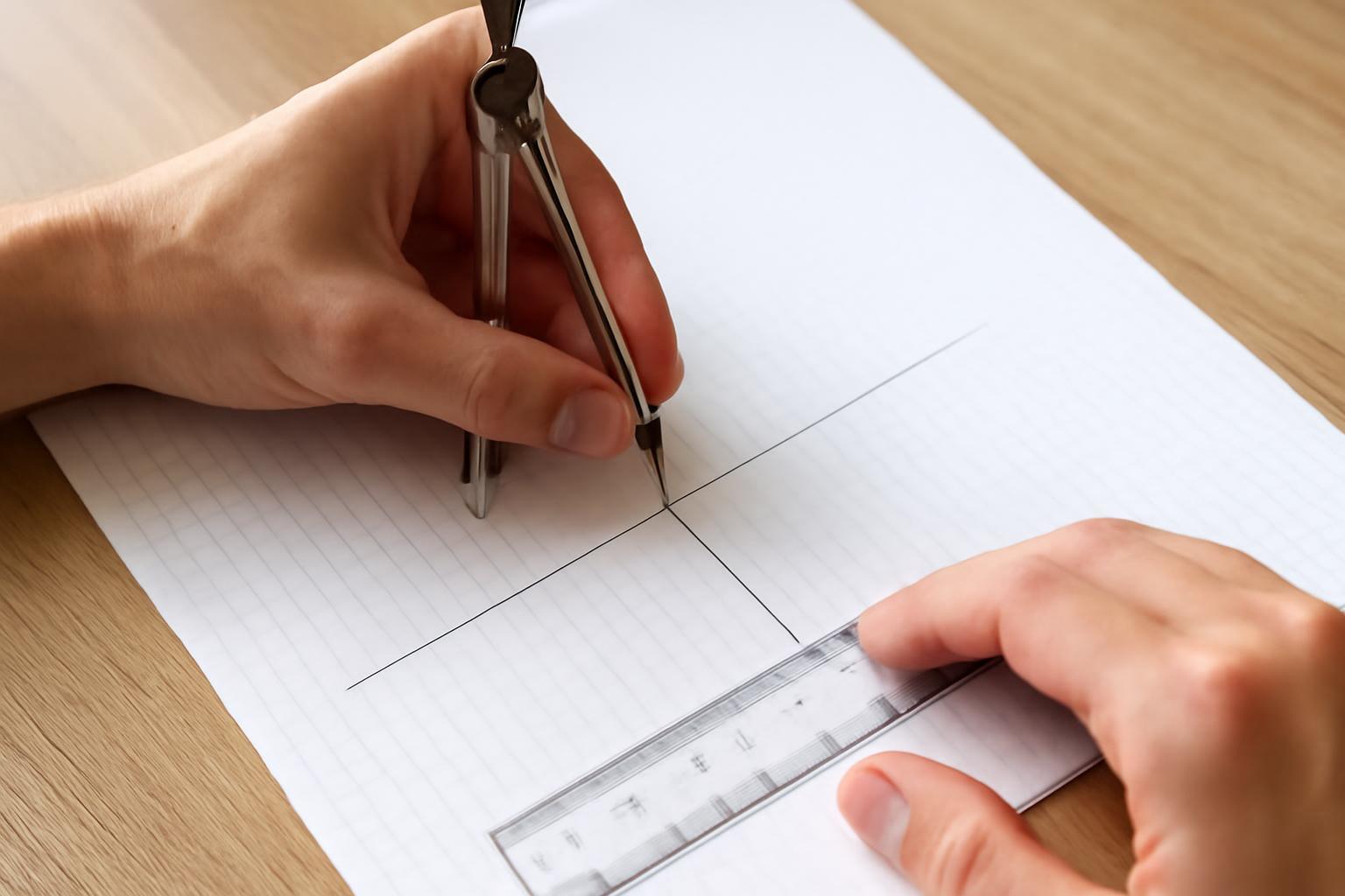 Két kéz, egy körzőt és egy vonalzót használva merőleges szakaszok szerkesztéséhez.