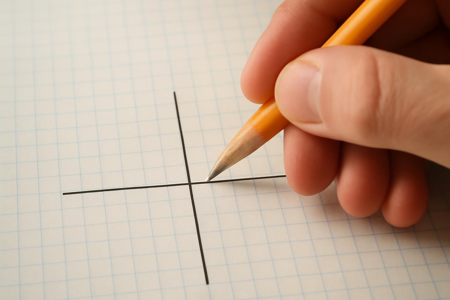 Egy kéz egy ceruzát tart, és merőleges vonalakat rajzol egy négyzetrácsos papírra.