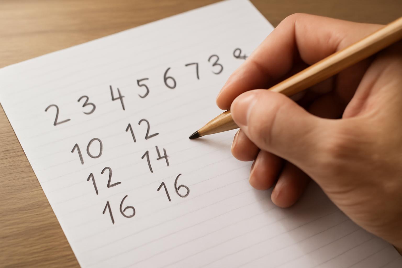 Egy kéz ceruzával számokat ír egy vonalas papírra, bemutatva az oszthatóság alapjait.