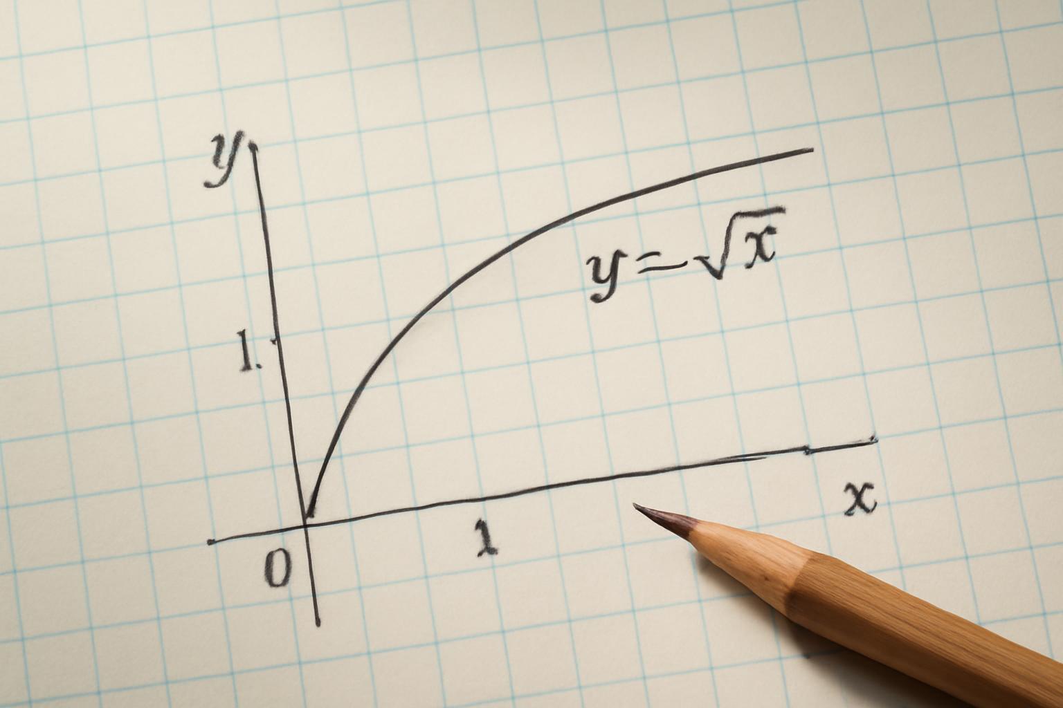 A négyzetgyökfüggvény grafikus ábrázolása, x és y tengelyekkel.