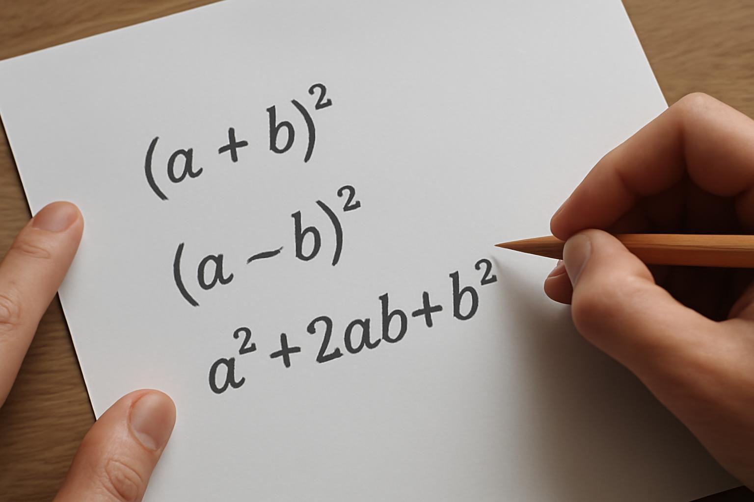 Két tag összegének és különbségének négyzete algebrai kifejezések papíron.