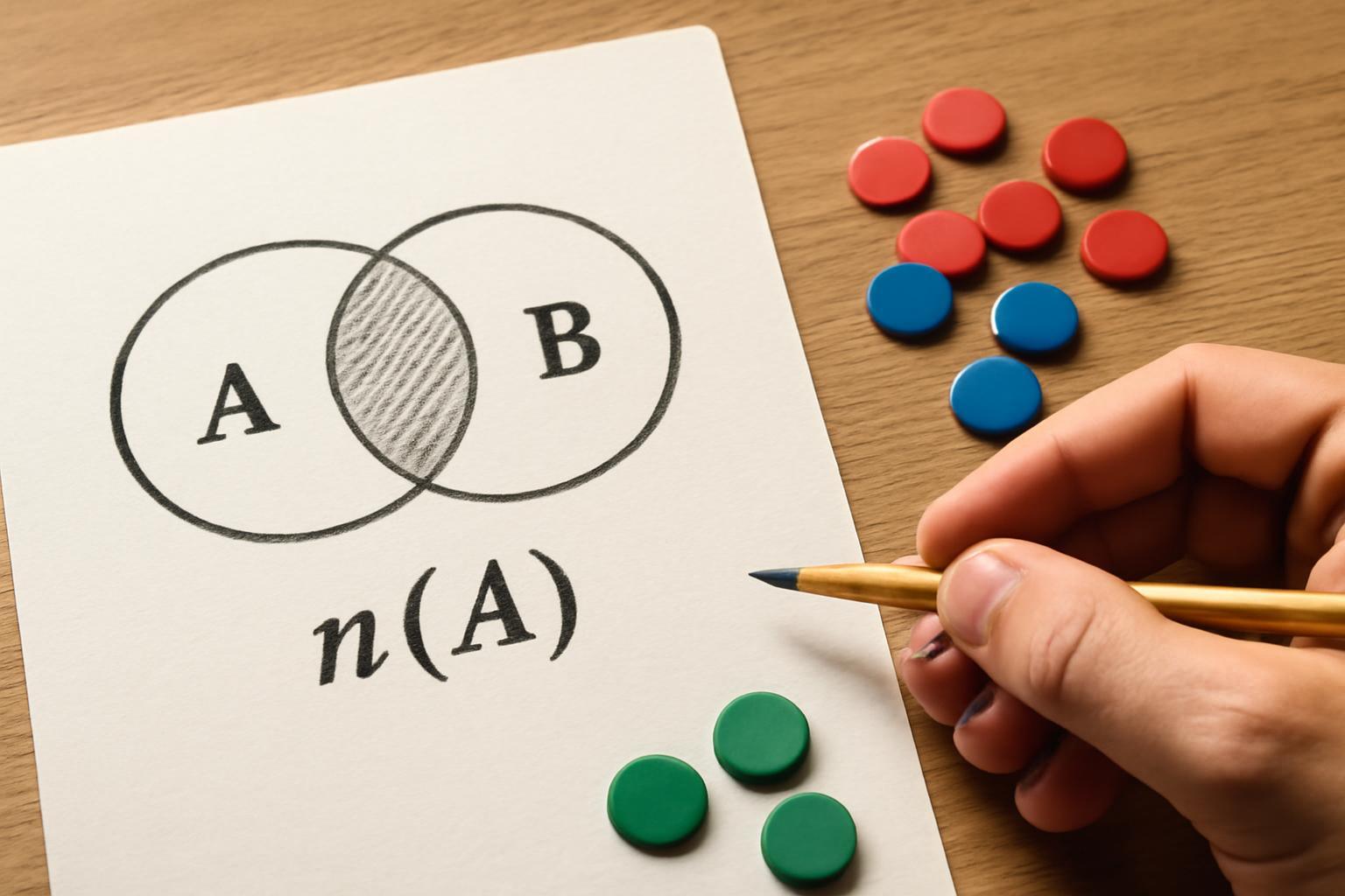 Egy kéz ceruzával rajzol egy Venn-diagramot, amely az A és B halmazokat ábrázolja.