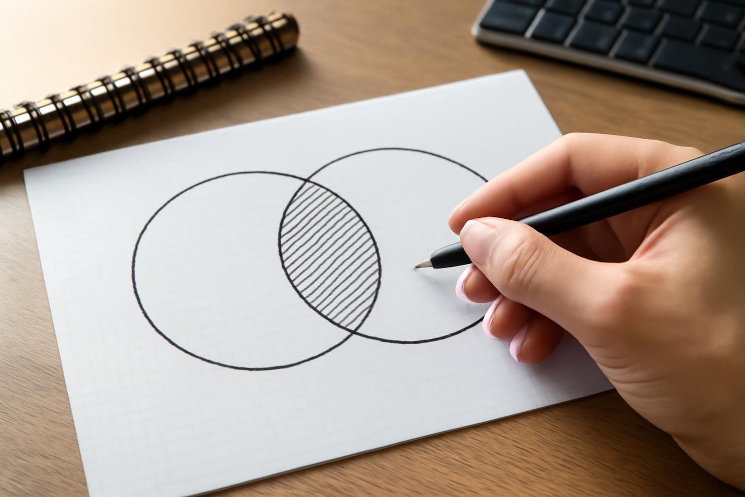 Egy kéz Venn-diagramot rajzol, amely két átfedő kört ábrázol.
