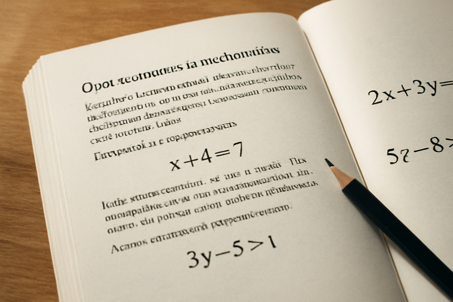Matematikai könyv nyitott mondatokkal, példák és képletek láthatók.